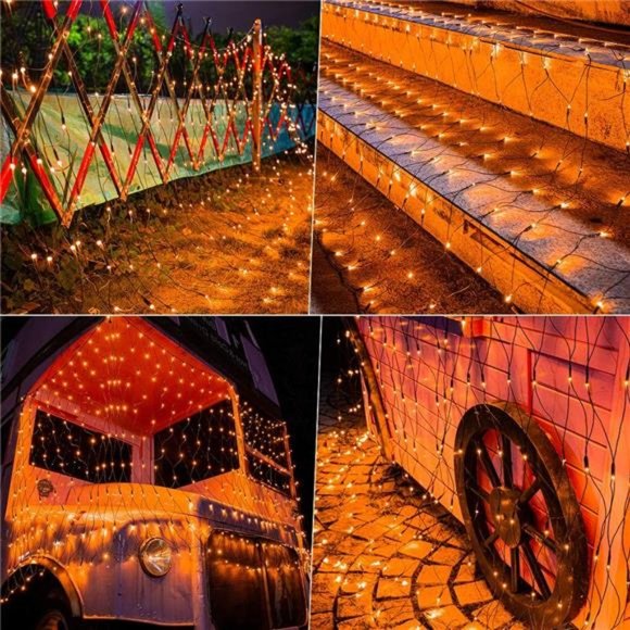 Halloween Net Lights, Connectable 12ft x 5ft 360 LED Orange Net Lights, 8 Modes - Picture 7 of 7